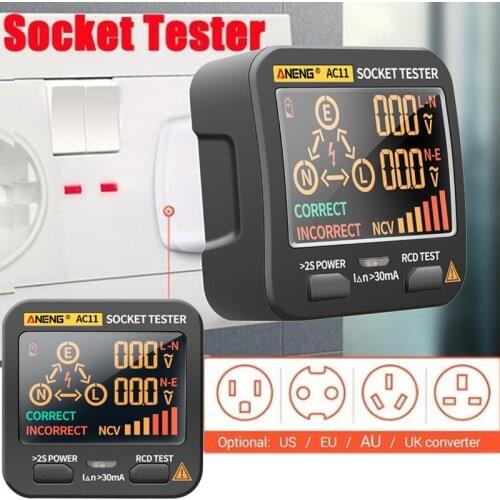 AC11 Digital Socket Tester Voltage Test US/UK/EU Plug Display Ground Zero Line Phase Check Rcd NCV test Socket Leakage Detector