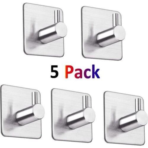 Bathroom hooks for kitchen Door Wall Hanger Wall Hooks Hanger Self Adhesive Robe Towel Hook 304 Stainless Steel genuine 5PCS