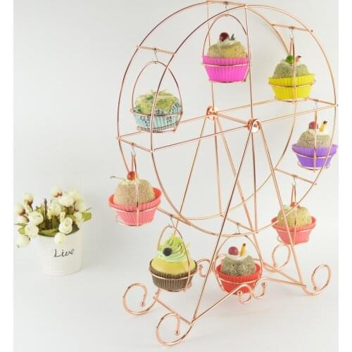 Rotatable Pastry Cupcake Holder 8 Cups Rose Gold Cake Stand Party Ferris Wheel Snack Rack Christmas Decoration Bar Restaurant