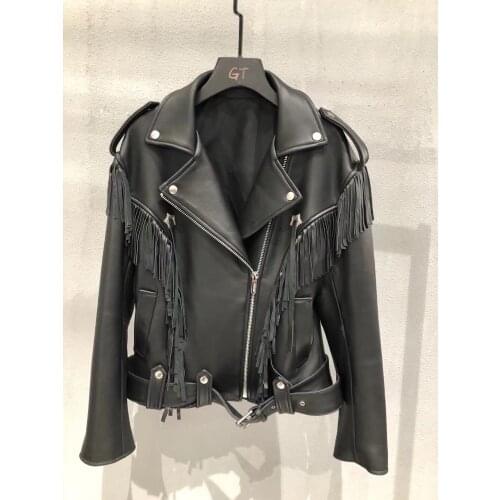 Autumn Genuine Leather Jacket Women 2021 Fashion Real Sheepskin Coat Rivet Motorcycle Biker Jacket Female Sheep Leather Coat