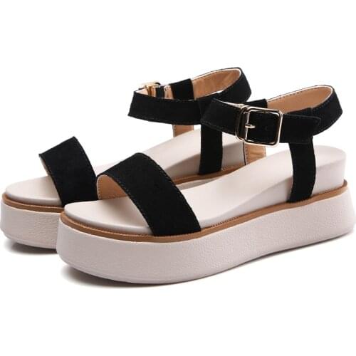 YSHUNIJ 2021 summer Fashion platform High Heel footwear Women Sandals shoes Cow Suede Leather ladies summer Flat Beach Sandals