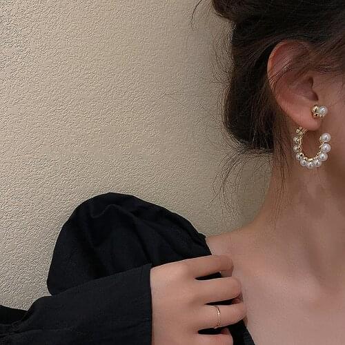 AENSOA Pearl Circle Hoop Earrings New Vintage High Imitation Pearl Round Earrings Gold Color Earring Punk Golden Women Jewelry