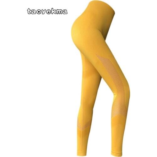 Women Seamless Leggings Push Up Yoga Pant Tummy Control Sport Trouser Workout Running Pant High Waist Stretch Gym Legging yellow