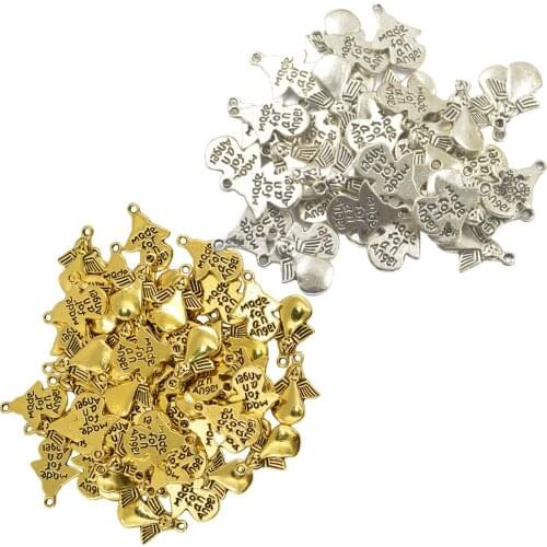 100pcs Alloy Angel Back Letters "made For An Angel" Charms Bracelet Pendants