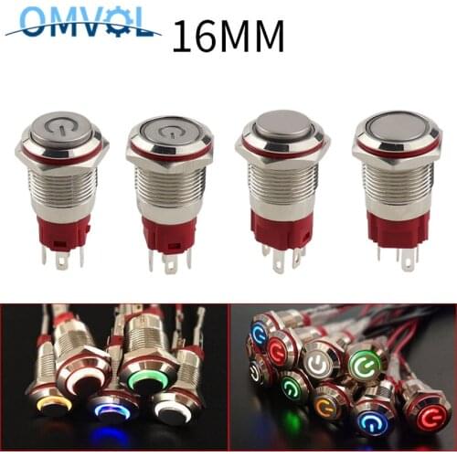 16mm Momentary metal push button switch power button Waterproof Flat button LED light self-reset button self-lock 1NO1NC