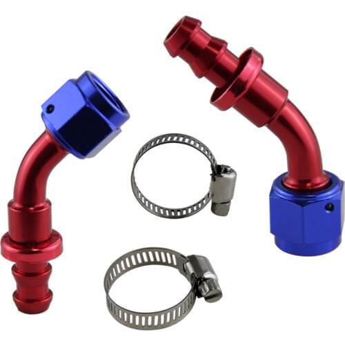 AN 6 45 Degree Push On Lock Socketless Oil Fuel Line Hose End Fitting Adapter Blue & Red