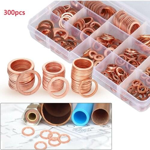 300pcs Copper Washers Sealing Solid Gasket Sump Plug Oil For Boat Crush Flat Seal Ring Tool Hardware Accessories Pack New