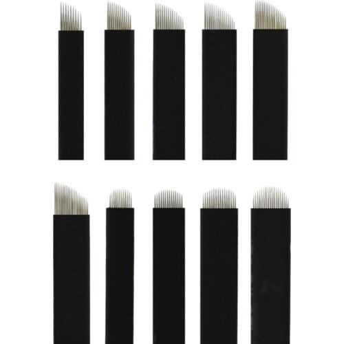500Pcs Disposable BlacK Tattoo Blades Flex 7/9/11/12/14/16/18Pin/U 0.18mm Microblading Embroidery Permanent Makeup Eyebrow Pen