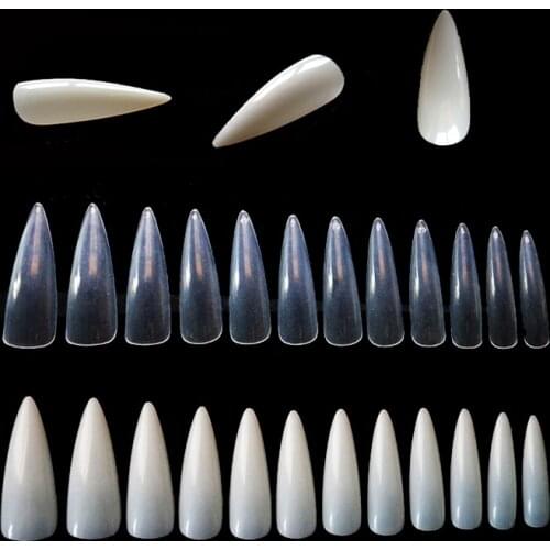 New 500Pcs/bag False Nails Stiletto Claw Tips Full Cover Sharp Nails Manicure Acrylic UV Gel Natural Clear Long Salon Fake Nails