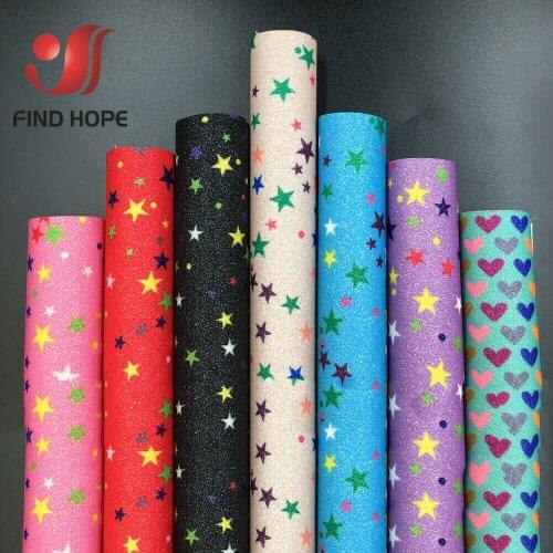 6pcs Wholesale Sparkly Rainbow Star Fine Glitter Floral Print Faux PU Leather Sewing Fabric Leatherette Bow Craft Earring DIY