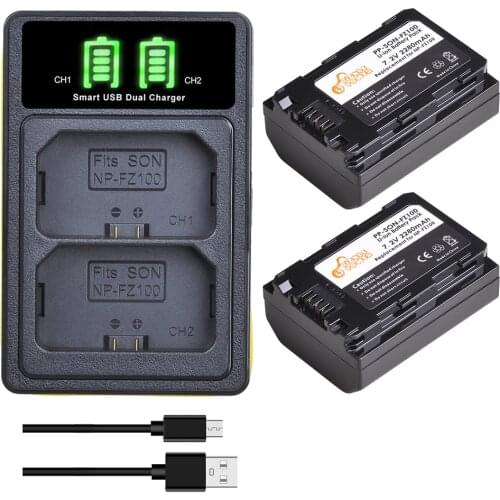 2Pc 2280mAh NP-FZ100 NPFZ100 NP FZ100 Battery Charger Kits for Sony BC-QZ1 Alpha 9 9R A9R 9S ILCE-9 A7R A7 III ILCE-7M3 A6600