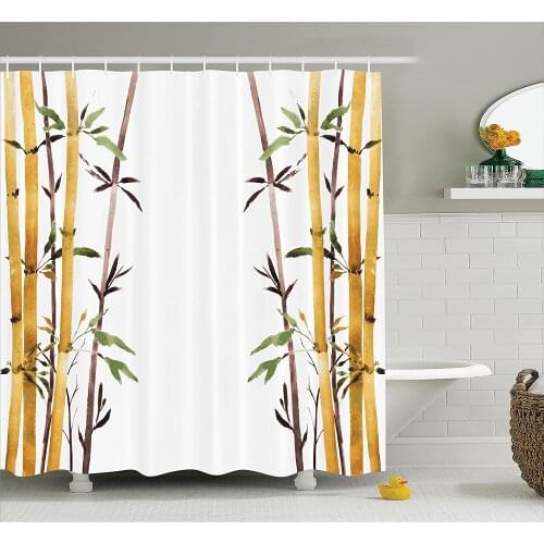 Bamboo House Shower Curtain Bamboo Grove Calm Your Mind Slow Down Zen Relax Hand Drawn Style Artwork Waterproof Bath Curtains