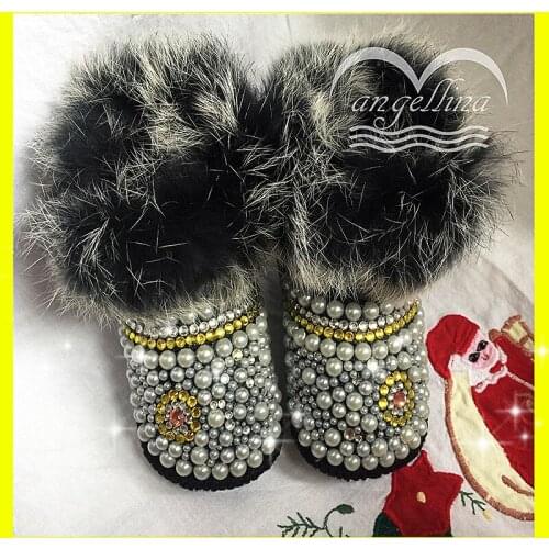 Baby Girls Boots Winter Snow Boots for Baby Leather Sheep Fur Boots Boy Girls Bootie Kids Snowshoes Handmade Pearl snow boots