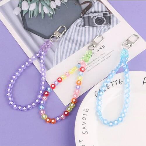 Cute Round Haert Bead Chain Keyring Pendant Candy Color Bear Acrylic Keychains Accessories Women Couple Bag Airpods Key Holder