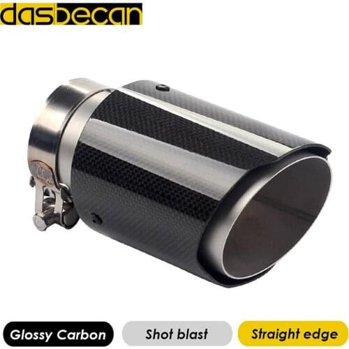 Dasbecan Glossy 3k Carbon Rear Exhaust Pipe Straight Edge Shot Blast Car Tail Muffler Tips Stainless Steel Car Styling Universal