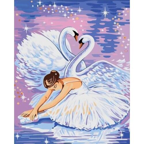 DIY 40X50 Oil Painting By Numbers Swan dancing girl Paint by numbers On Canvas Home Decor Digital Painting chrismas