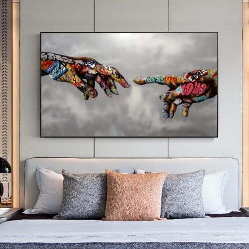 Creation of Adam Graffiti Art Canvas Posters and Prints Hand To Hand Street Art Canvas Paintings on The Wall Art Pictures Cuadro