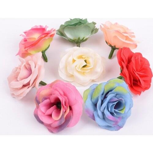 10pcs/lot Artificial Rose Flower Heads 4.5cm Silk Flower DIY Ornament Floriculture Wedding Artificial Flower Accessory
