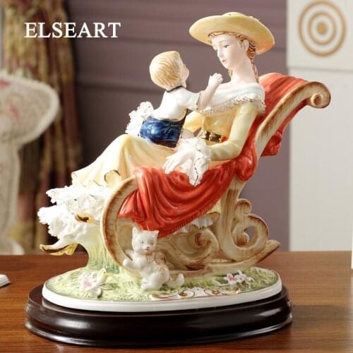 Ceramic vintage western lady characters mother and baby art porcelain people figurine home table decoration