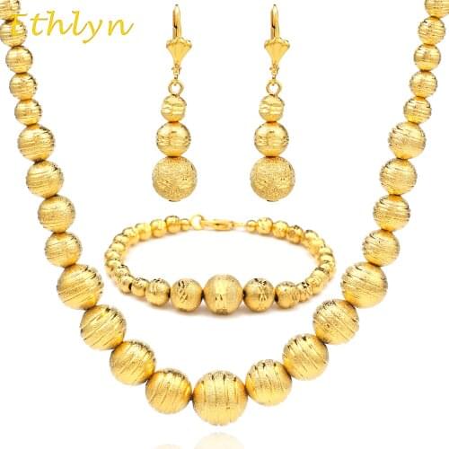 Ethlyn Fashion African Beaded Earring/Necklace/Bracelet Sets Gold Color Ball Ethiopian Women Jewelry Wedding S036