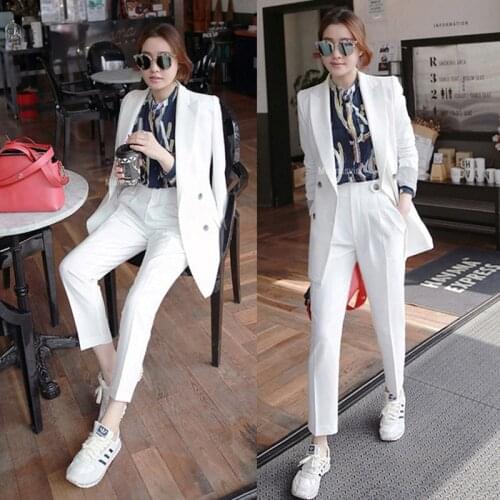 Set female 2018 spring new temperament casual fashion small suit + straight trousers pure color wild elegant two-piece
