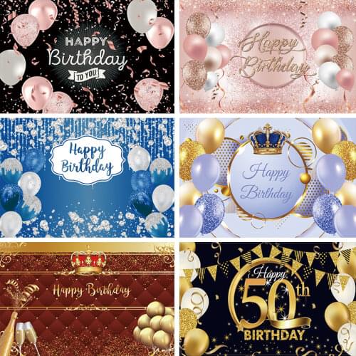 Laeacco Pink Red Balloons Happy Birthday To You Ribbons Party Poster Portrait Photo Background Photography Backdrop Photo Studio