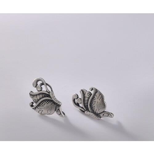 Literary and Artistic Individuality Butterfly Simple Baitao Lady Ear Nails Retro-archaize Original Silver Ear Ornaments