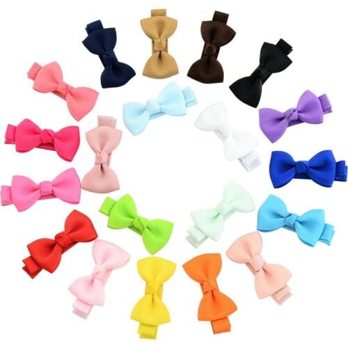 MIXIU 20pcs/set Baby Girl Solid Bow Hair Pin With Fully Wrapped Bowknot Hair Clip Safety Alligator clip Kids Hair Accessories