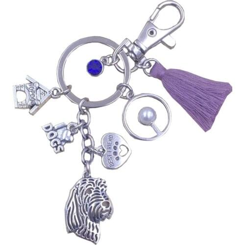 Grand/Petit Basset Griffon Vendeen Dog Animal New Keychain Key Ring Pet Tassels Antique Silver Plated Women Men Party Gift K183