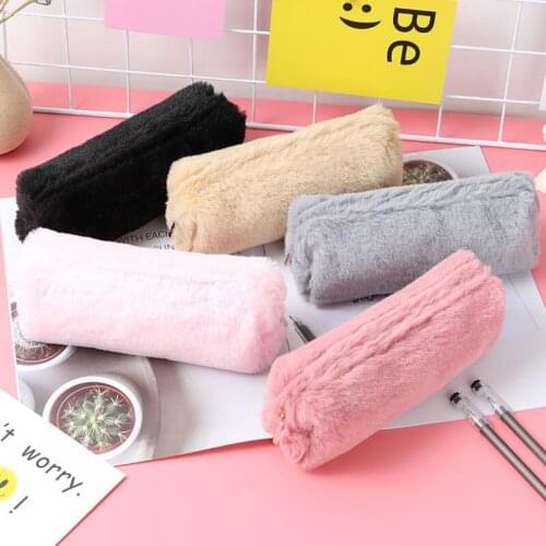 Pencil Box Cute Solid Color Plush Pencil Case for Student Pencil Bag Stationery Pencilcase Kawaii School Supplies LX9155