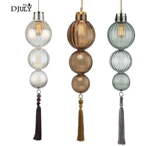 Postmodern chinese stained glass gourd pendant light for living room dining room home deco suspension luminaire kitchen fixtures