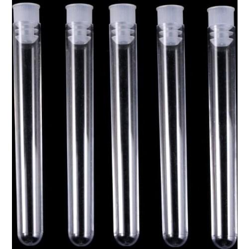50Pcs/Pack 12x100mm Transparent Laboratory Clear Plastic Test Tubes Vials With Push Cap School Lab Supplies 77HA