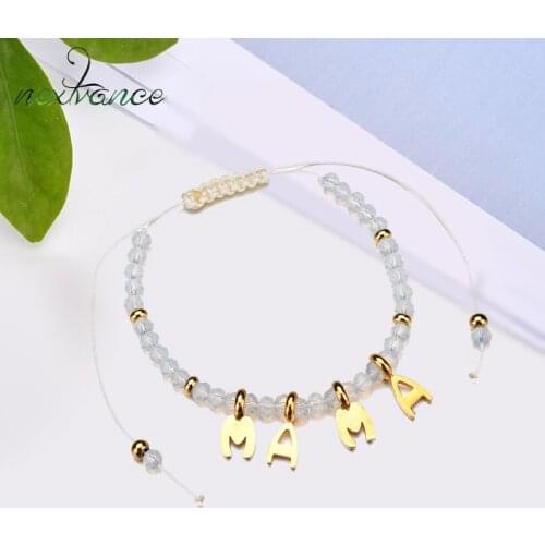 Nextvance Adjustable Rope Bracelet Boho Letter Charm Beaded Bracelet for Women Strand String Jewelry Mama Gift