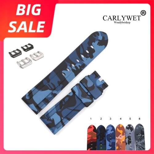 CARLYWET 24mm Luxury Digital Blue Watch Band Strap Waterproof Silicone Rubber Band Loops For Panerai Luminor Replacement Strap