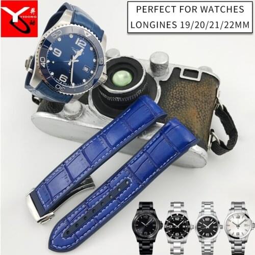 19mm 20mm 21mm 22mm Surface Nylon Surface Leather Bottom Silicone Watch Strap Folding Buckle Watchband Fit for Longines Watch