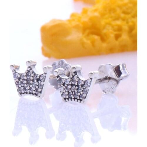 925 Sterling Silver Pandora Earring Enchanted Crown With Crystal Studs Earrings For Women Wedding Gift Fashion Jewelry