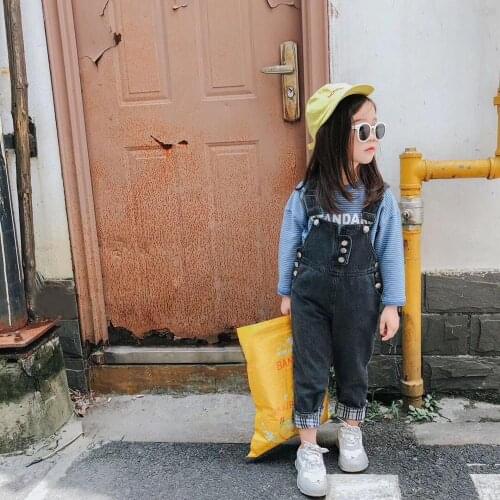 Spring Autumn Boys Girls Denim Overalls Black Classic Kids Jeans Jumpsuits Loose Street Style Children Denim Pants 2-8T