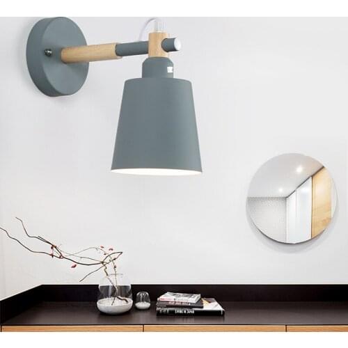 Nordic Macaron Bedroom Wall Lamp Creative Personality Simple Modern Bedside Lamp Solid Wood Wood Lamp Aisle Corridor Lights E27