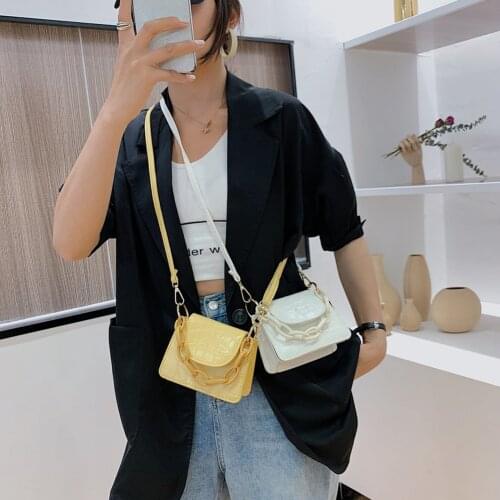 Fashion Alligator PU Leather Crossbody Bag Women Mini Totes Purse Acrylic Chain Retro Small Shoulder Messenger Handbag