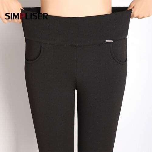 Women Pants Stretch Office Work Trousers pantalon femme Black White Velvet Ladies High Waist pant Winter 2020 plus size Mom Pant