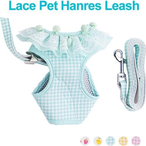 Pet Vest Dog Traction Harness Leash Cute Lace Plaid Printing Puppy Vest Traction Rope Dogs Cats Soft Breathable Mesh Pet Harness