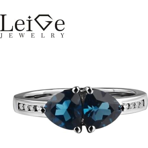 925 Silver London Blue Topaz Ring Trillion Cut Double Stone Blue Gemstone Wedding Rings for Women Birthday Gift