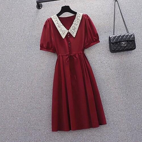 M-4XL plus size women vintage lace Office dress 2021 Summer short sleeve lace Patchwork casual slim female long dresses