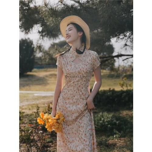 2021 vintage loose mesh qipao elegant women cheongsam dress folk style traditional chinese qipao dress elegant party dress qipao