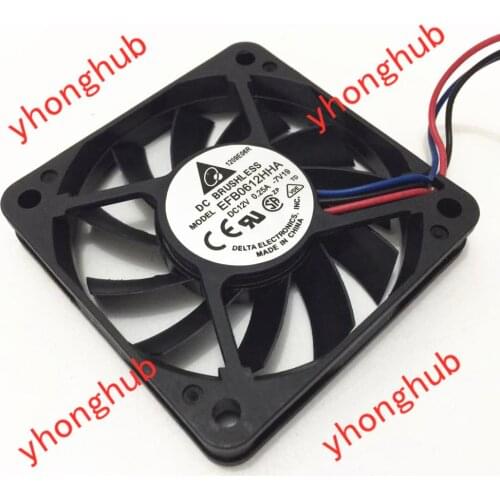 Detla Electronics EFB0612HHA 7V19 DC 12V 0.25A 60x60x10mm 3-wire Server Cooling Fan