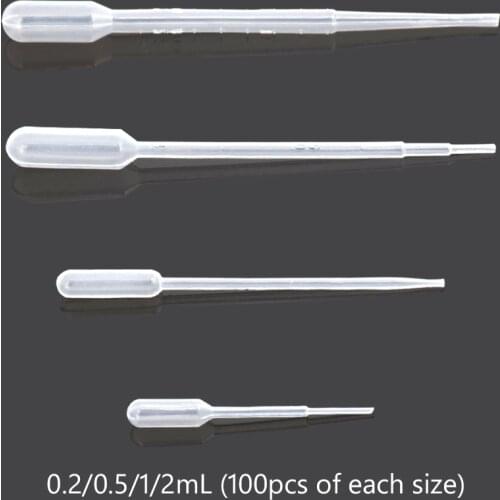 400pcs/lot lab 0.2ml 0.5ml 1ml 2ml Plastic Pasteur Pipette Disposable Clear Dropper For Essential Oil Cosmetics Making