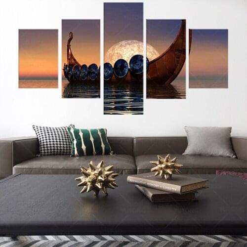 5 Pieces fabric poster custom print (frame ) Vikings Ship for wall decor room decor home decoration