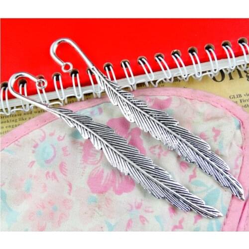 6pcs 116*16MM Antique Silver Color Antique Bronze Plated Feather Bookmark Pendant Charms DIY Accessories