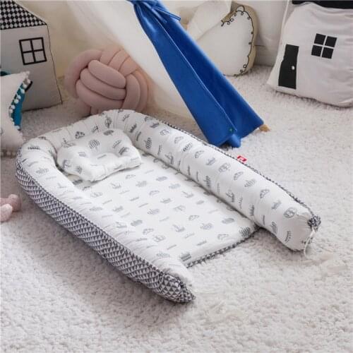 85*50cm Portable Crib Travel Bed Baby Nest Bed with Pillow Infant Toddler Cotton Cradle for Newborn Baby Bed Bassinet Bumper