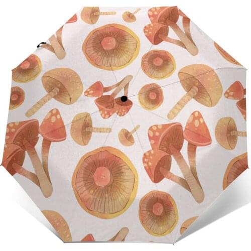 Automatic Umbrella Rain Women Three-folding Umbrella Mushroom Pattern Windproof Umbrella Female Waterproof parasol
